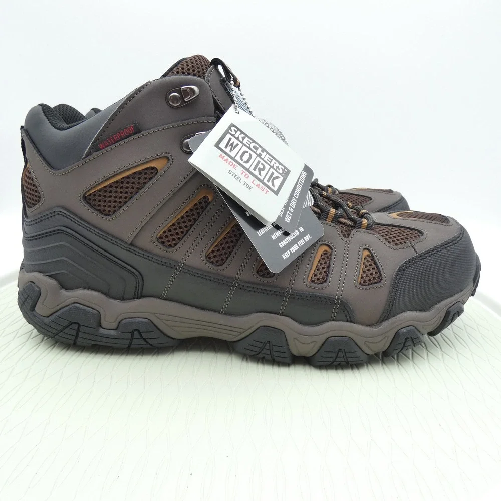 Skechers Work Mens Steel Toe Waterproof Boots Brown Black 77054 Size 13 NEW